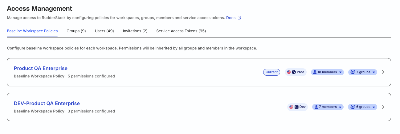 Baseline workspace policies tab