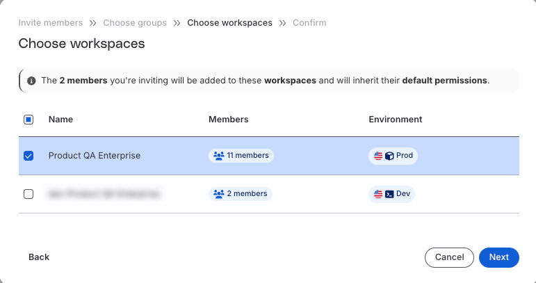 Select member workspaces