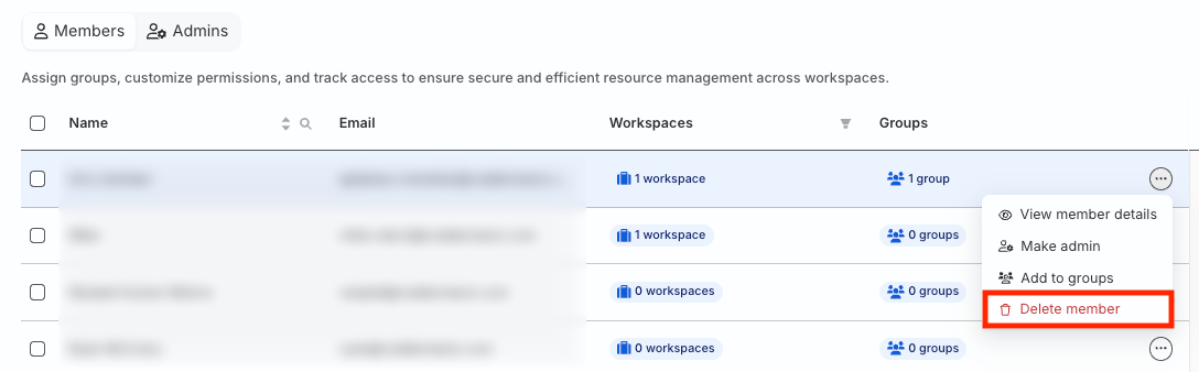 Remove member from the organization