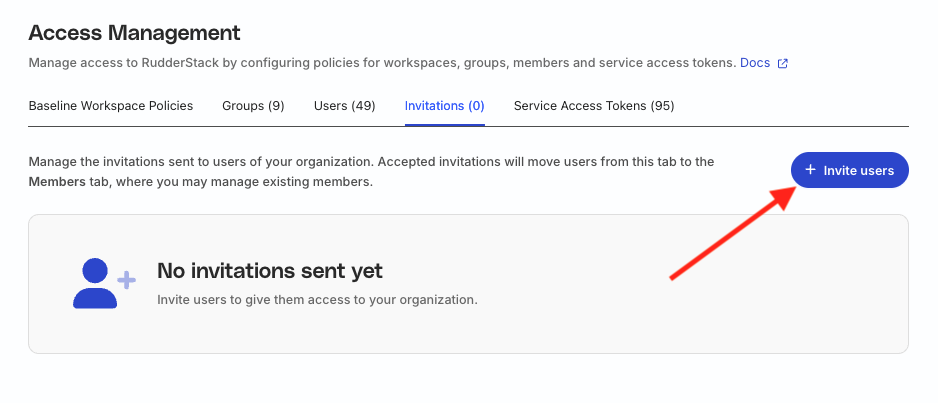 Invite users button in Access Management