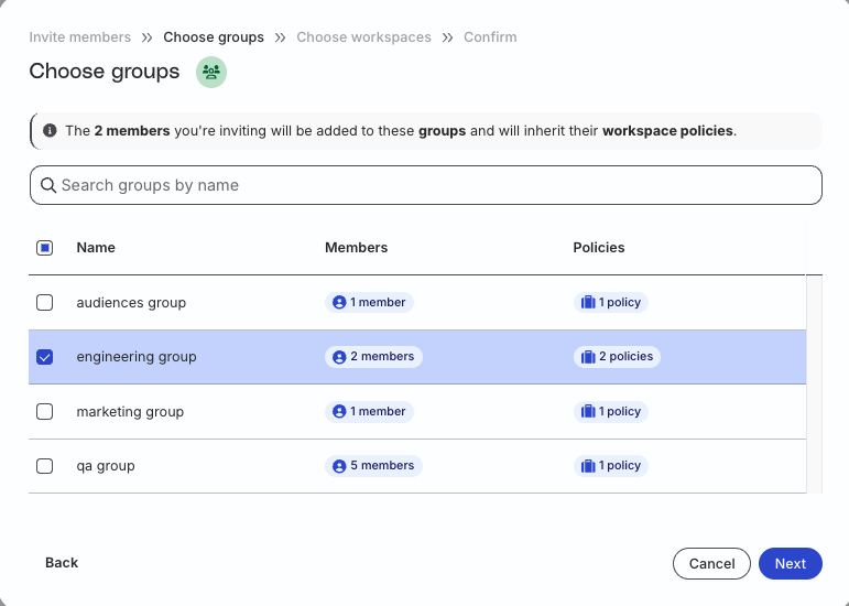 Select member groups