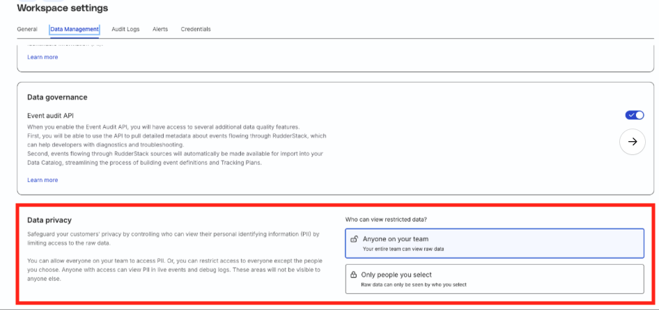 Legacy Data Privacy settings in Workspace settings