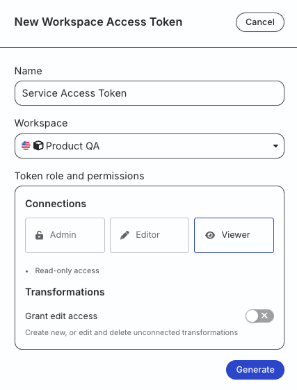 workspace-level Service Access Token with Admin permission