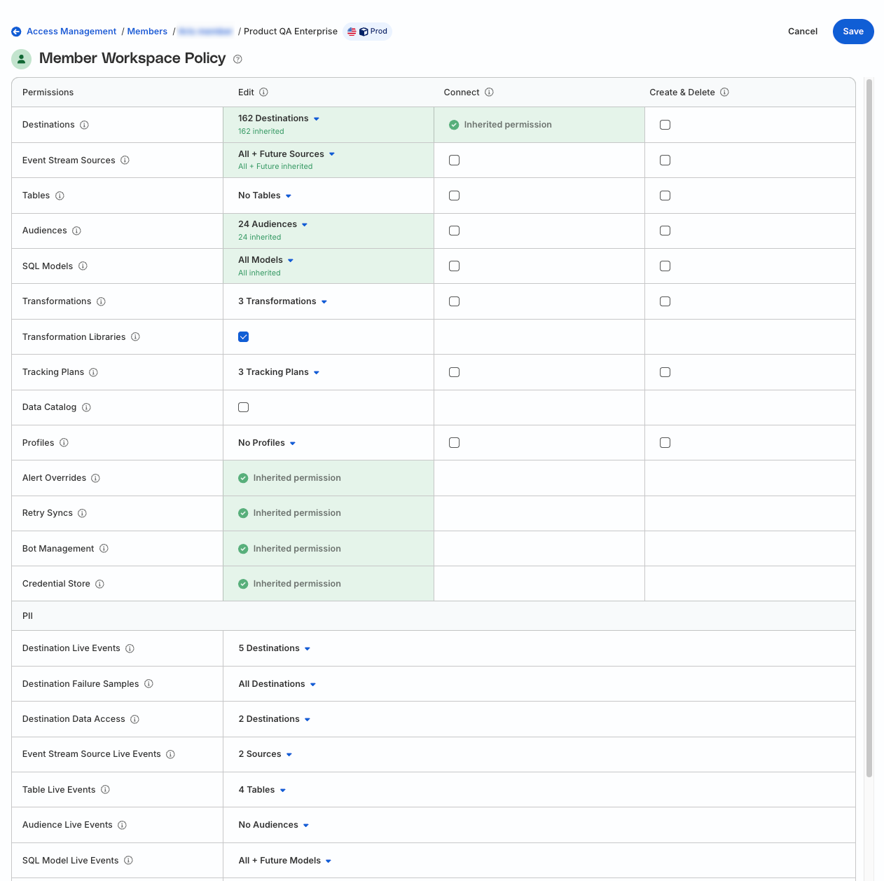 Individual permissions policy
