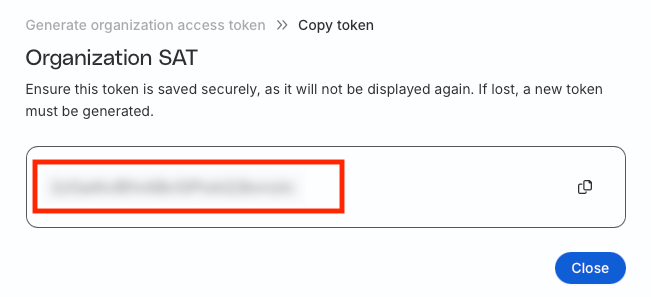 Organization level Service Access Token generated in RudderStack dashboard