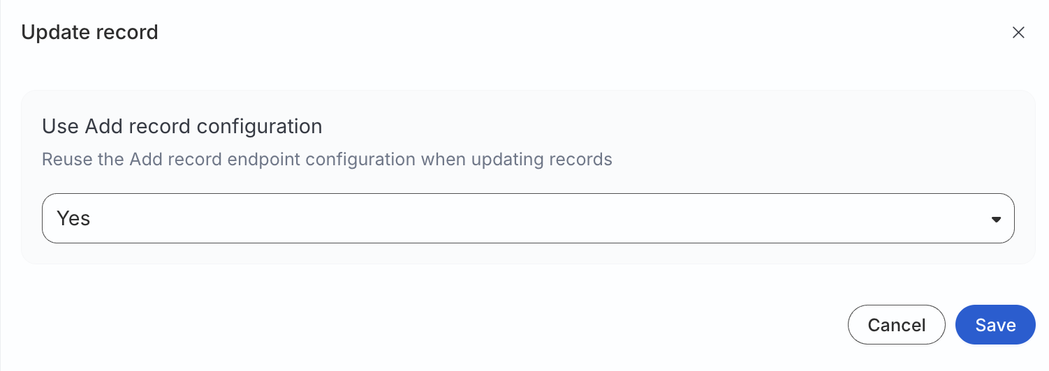 Use Add record configuration setting for the update action