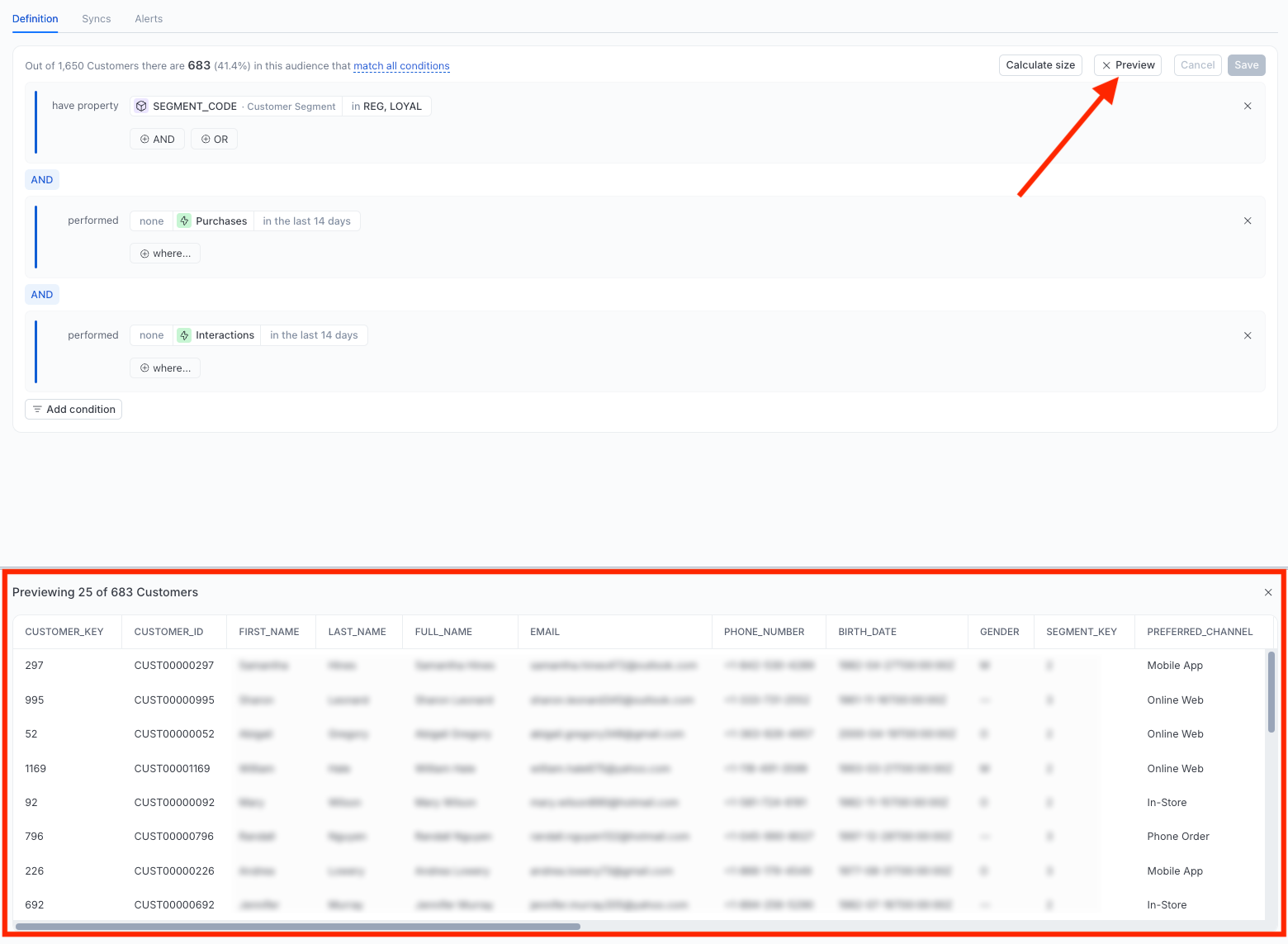 Preview audience data