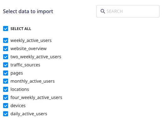 Selecting the data to import