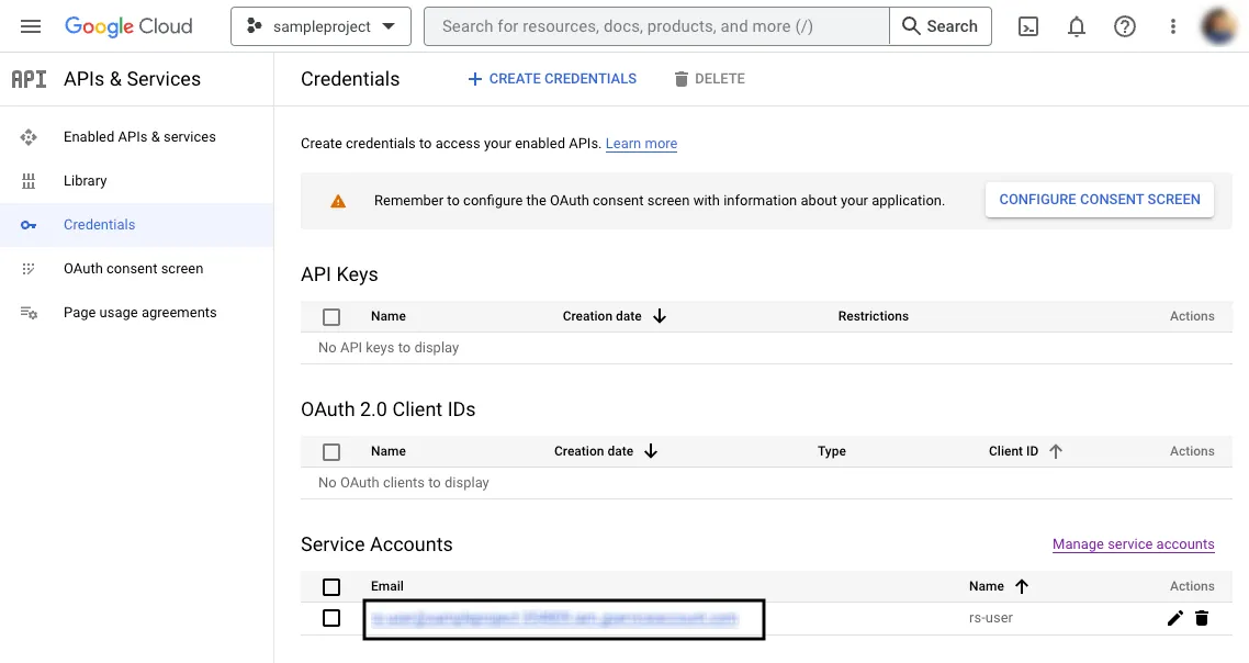 Service account email