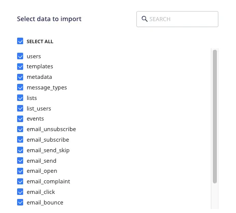 Selecting the data to import