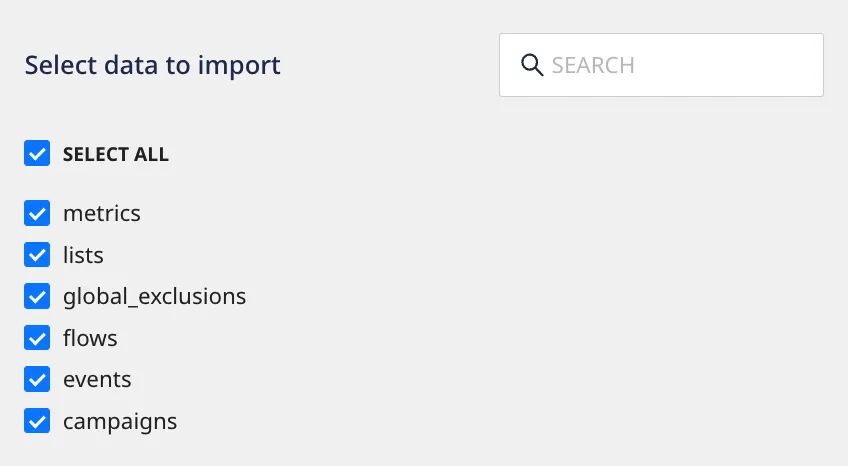 Selecting the data to import