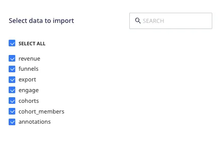 Selecting the data to import