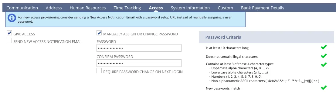 Adding an employee in Netsuite