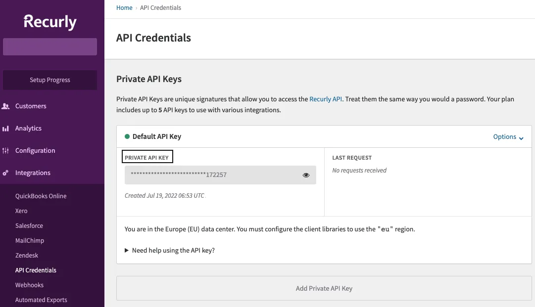 Recurly API key