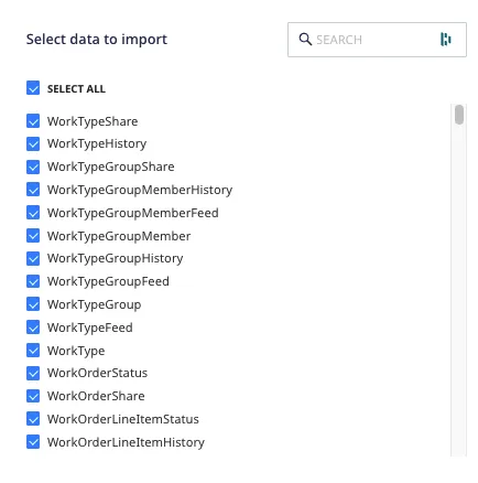 Selecting the data to import