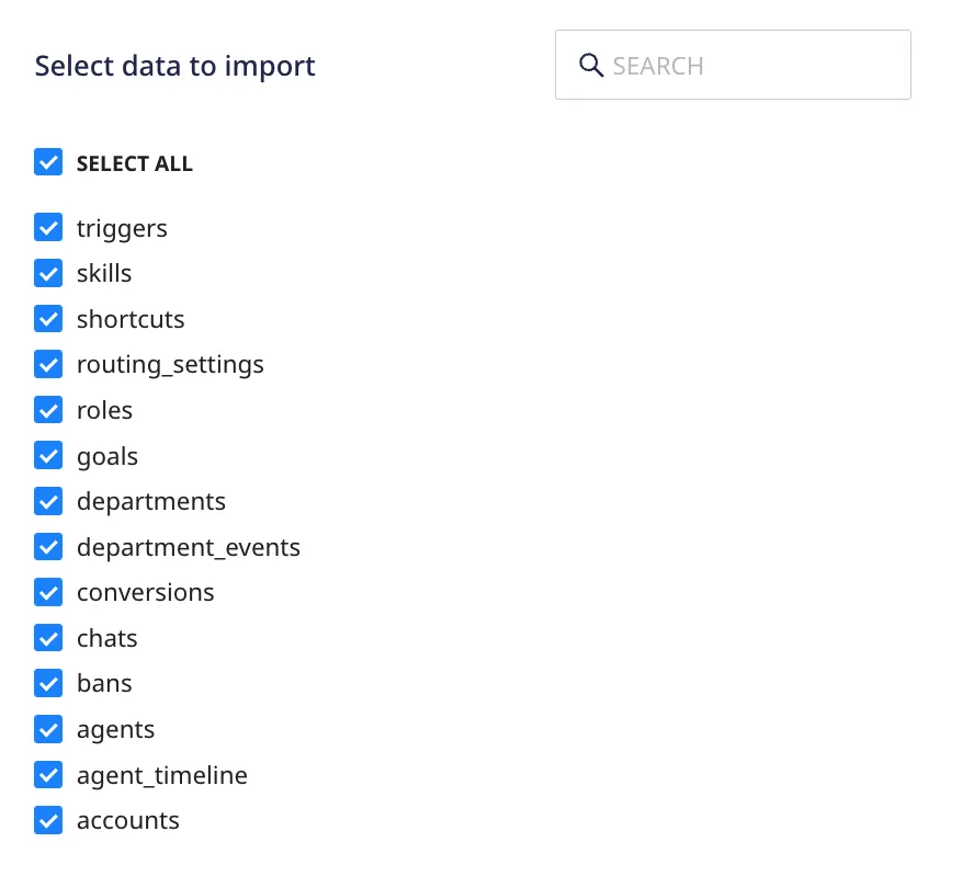 Selecting the data to import