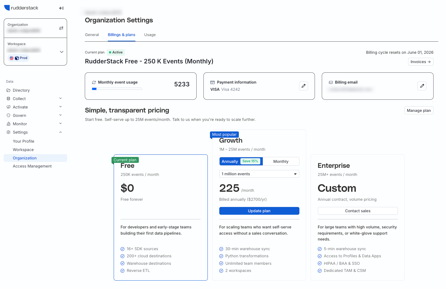 Billing & plans tab