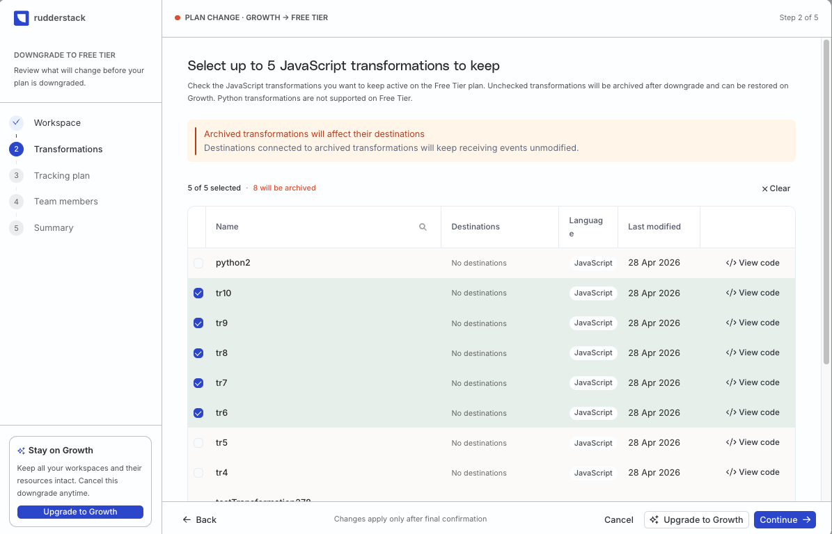 Select transformations to migrate