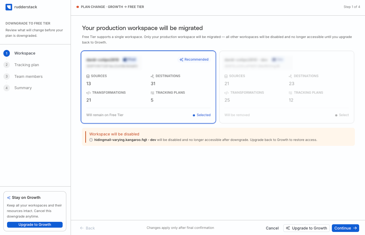 Select workspace to migrate
