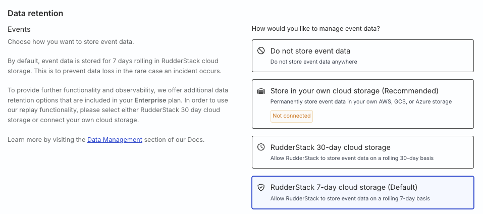 Choose your data storage option.