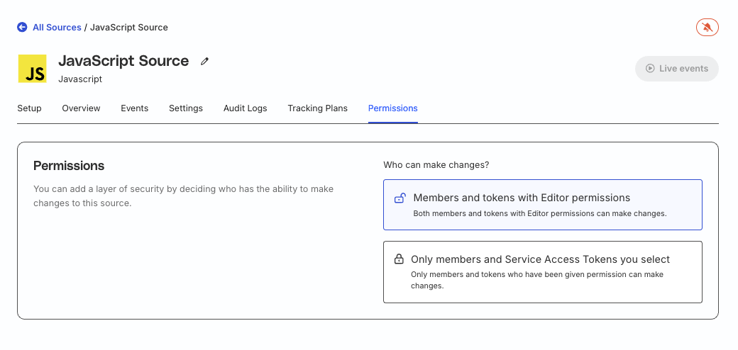 Permissions tab within a resource