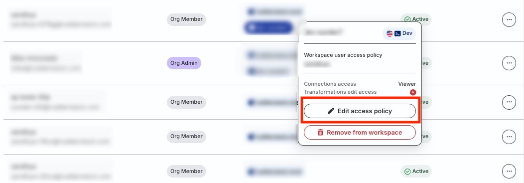 Edit access policy for workspace