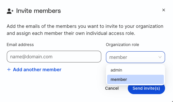 Set email address and org role