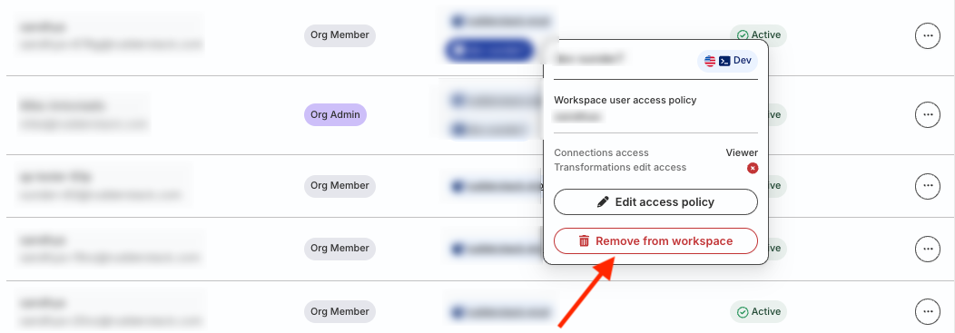 Remove user from workspace