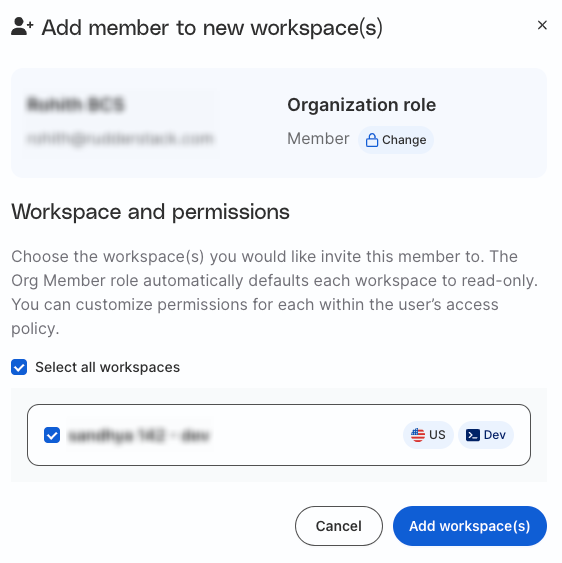 Select workspaces