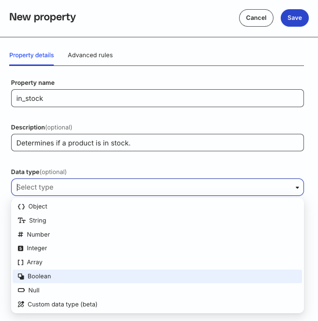 Add new property to catalog