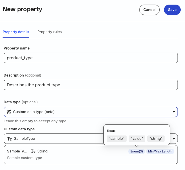 Custom data type applied property