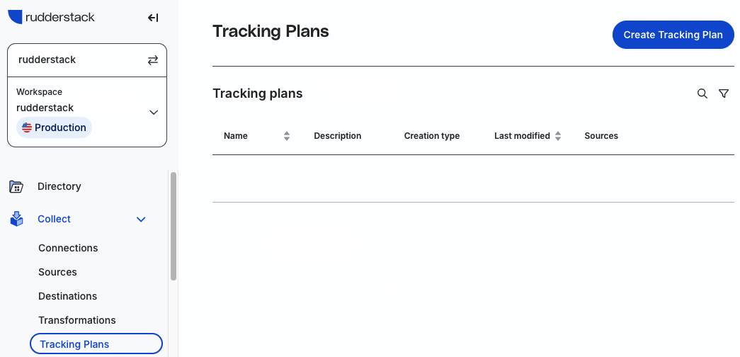Create blank tracking plan