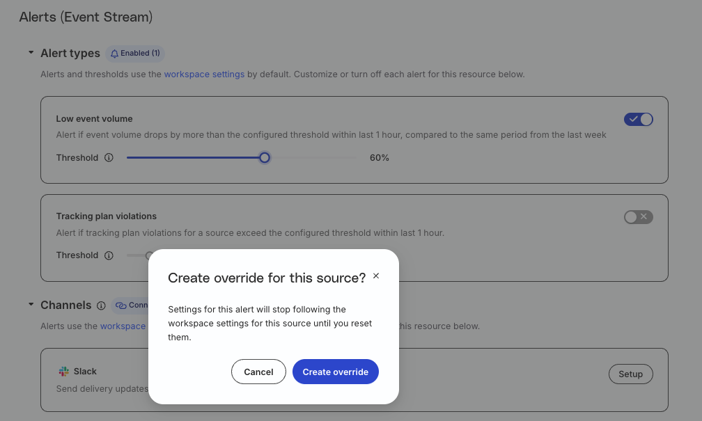 Confirm resource-level alert override