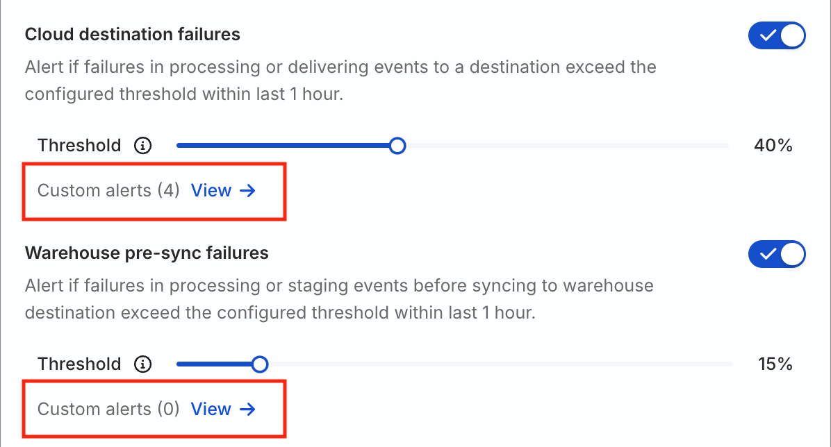 Custom alert setting