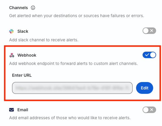 Webhook configuration for alerts