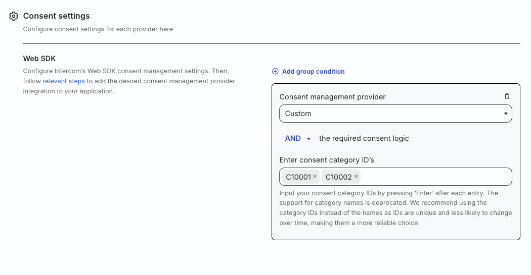 Custom category ID in consent settings