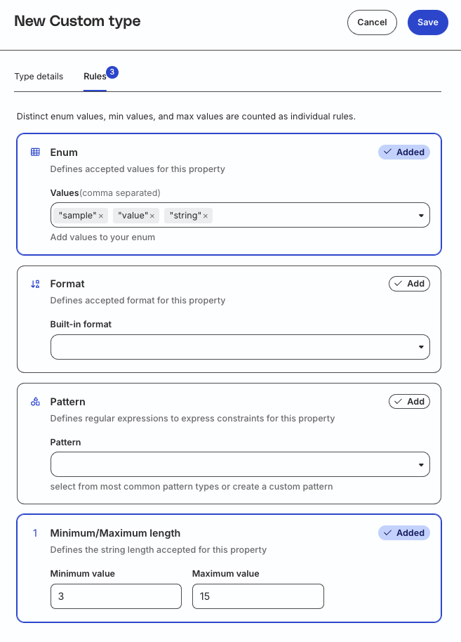Define custom type rules