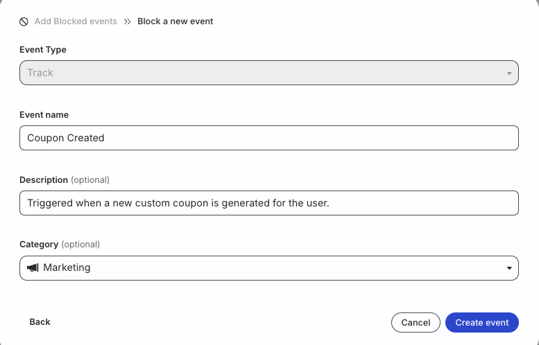 Block a new event in the Event Blocking page