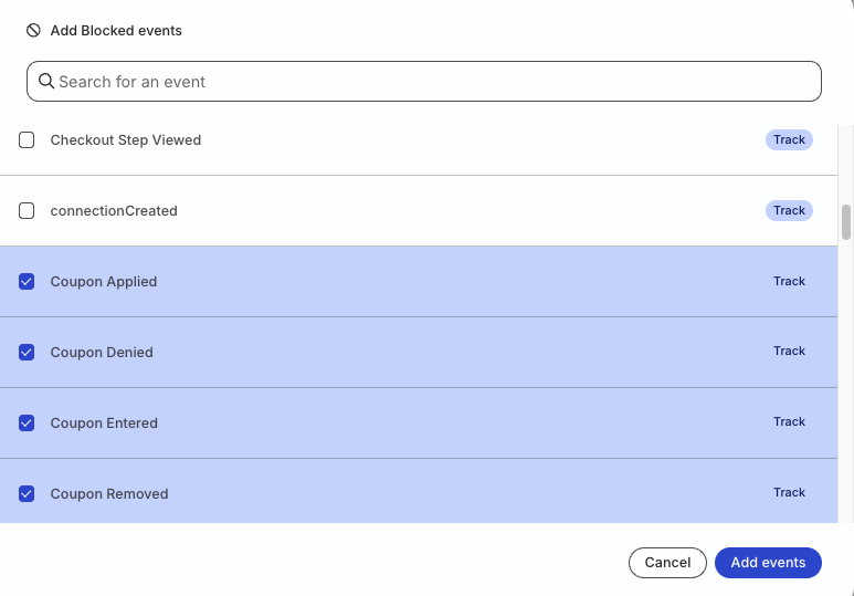 Block an event in the Event Blocking page