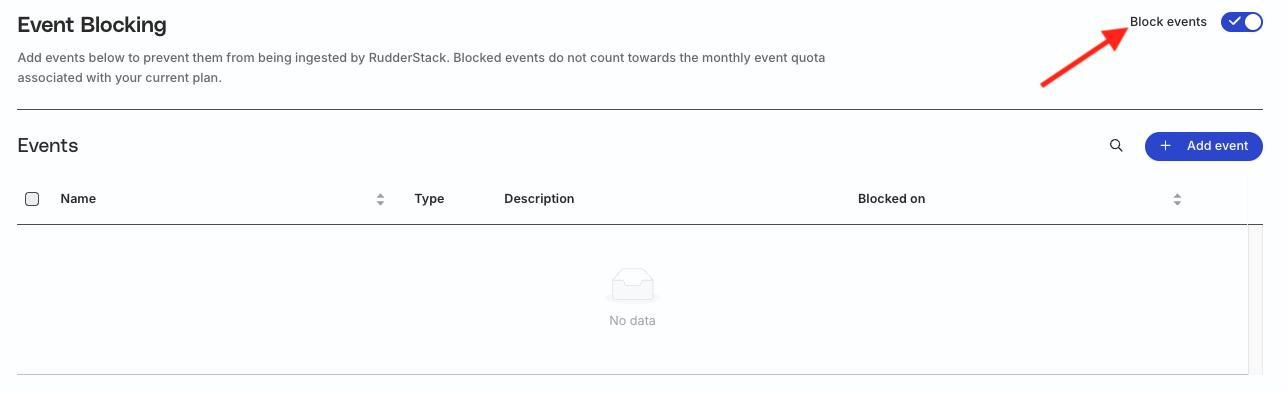 Enable event blocking in the Event Blocking page