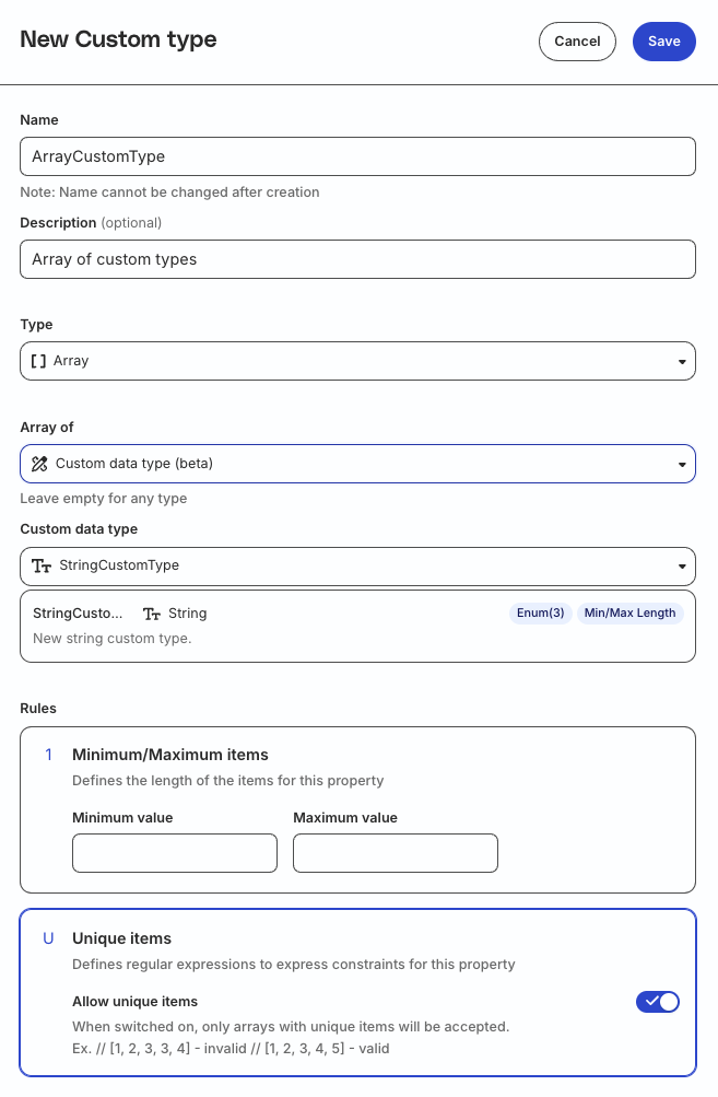 Define array of custom types