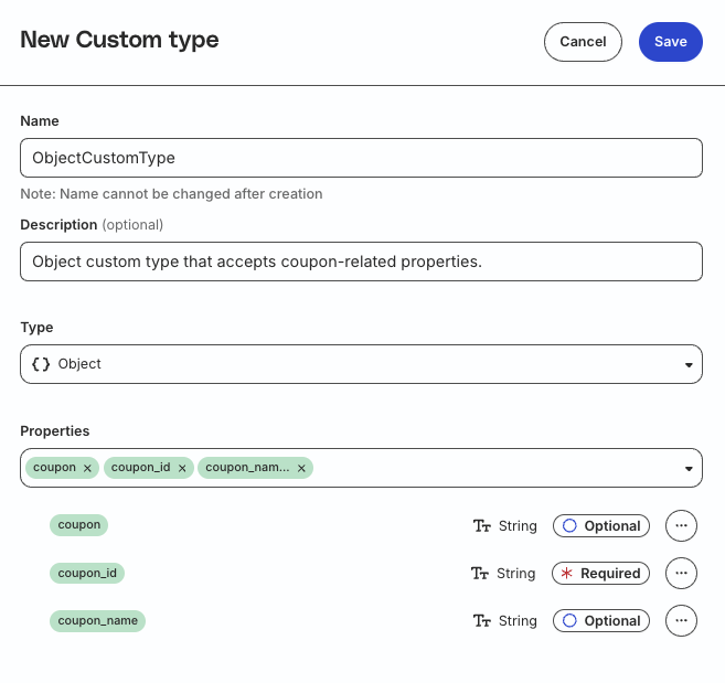 Define object custom type