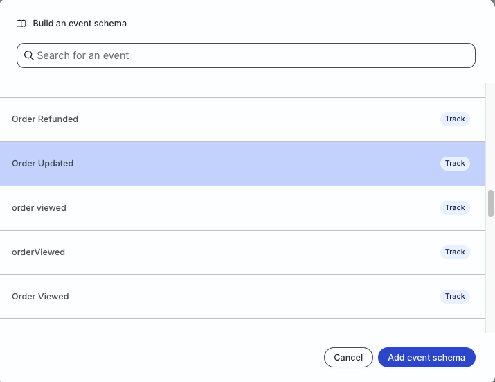 Tracking Plan build schema from existing events