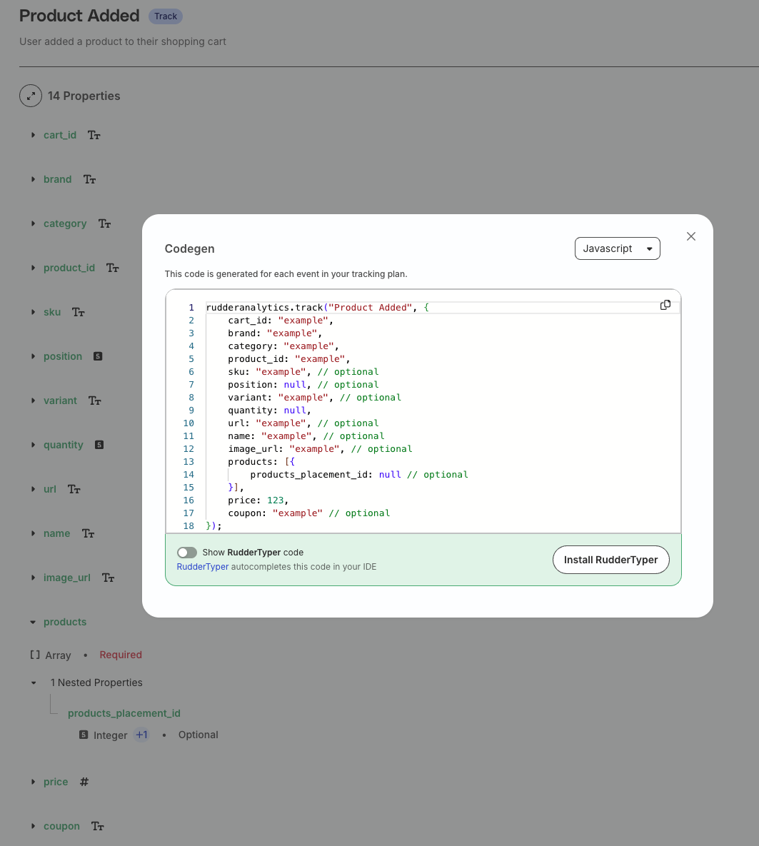 Code generation example screenshot