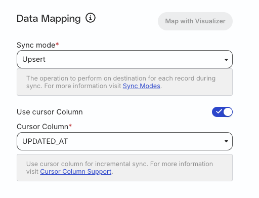 Cursor column settings in RudderStack