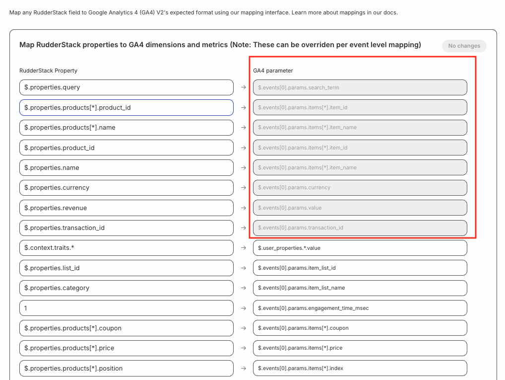 Greyed out destination fields in global mappings