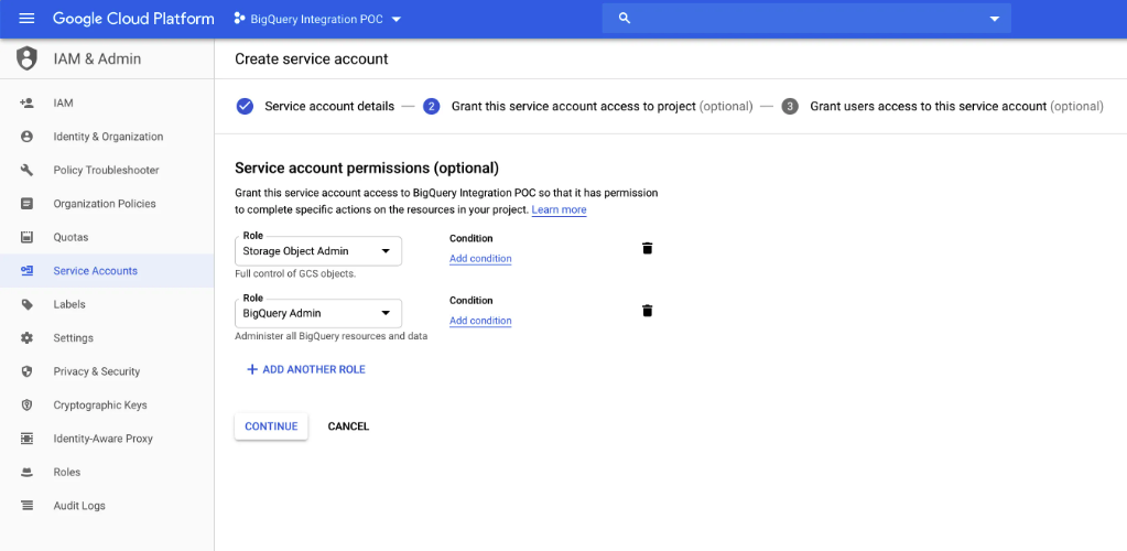 Service account role assignment