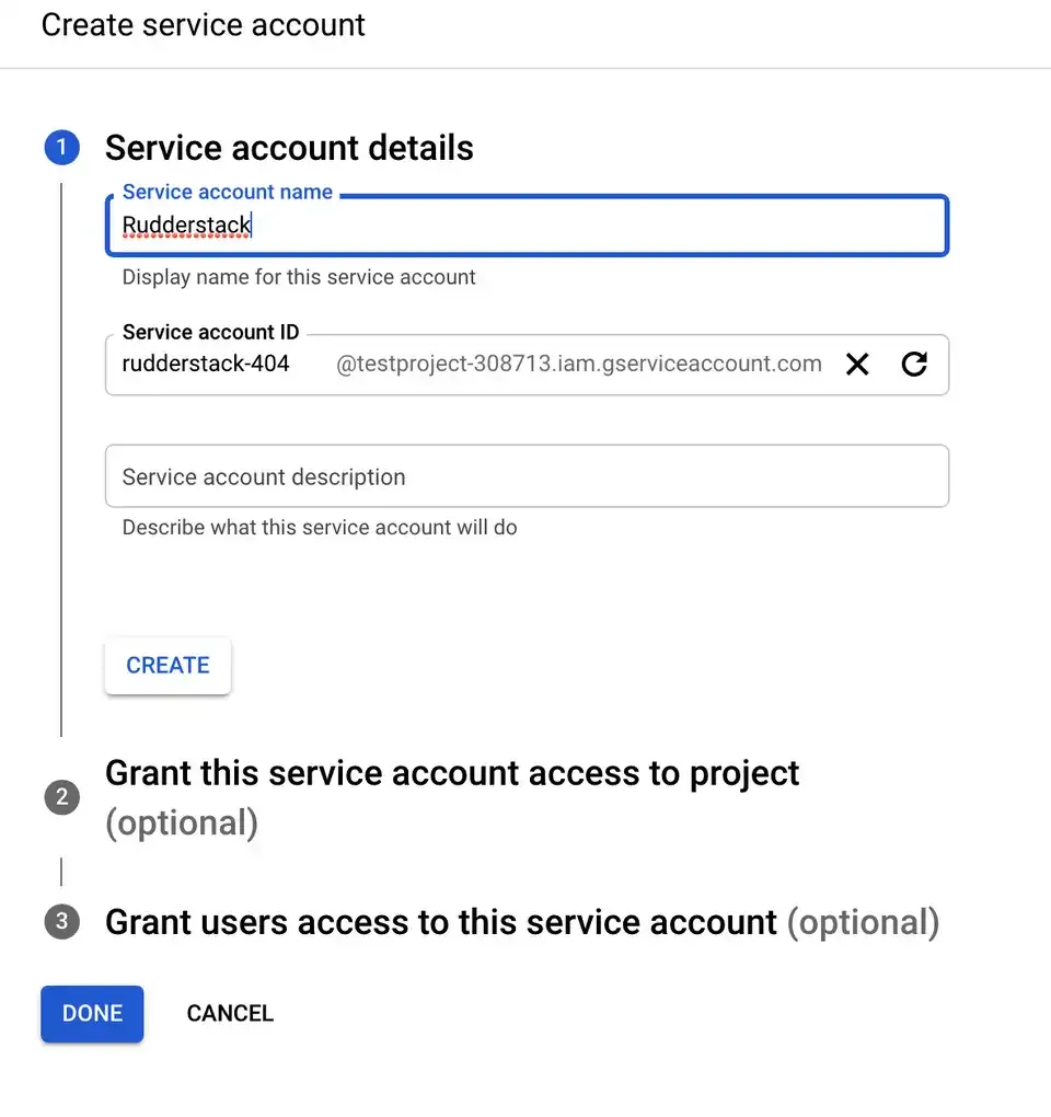Service account details