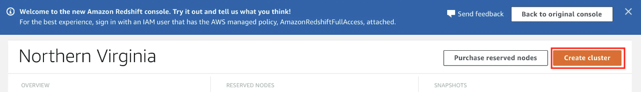 Redshift create cluster option