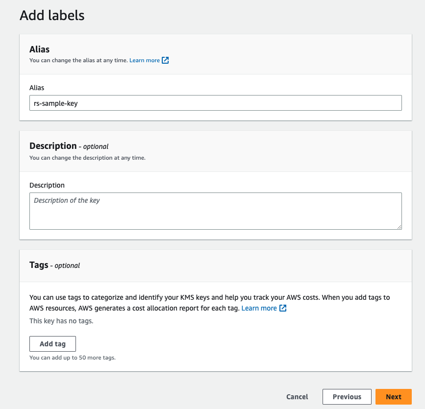 Key alias and description